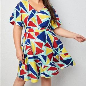 SHEIN geo print dress w/pockets NWOT